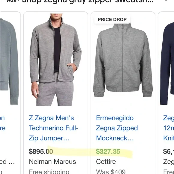 Zegna Sport Gray Zipper Sweatshirt size L